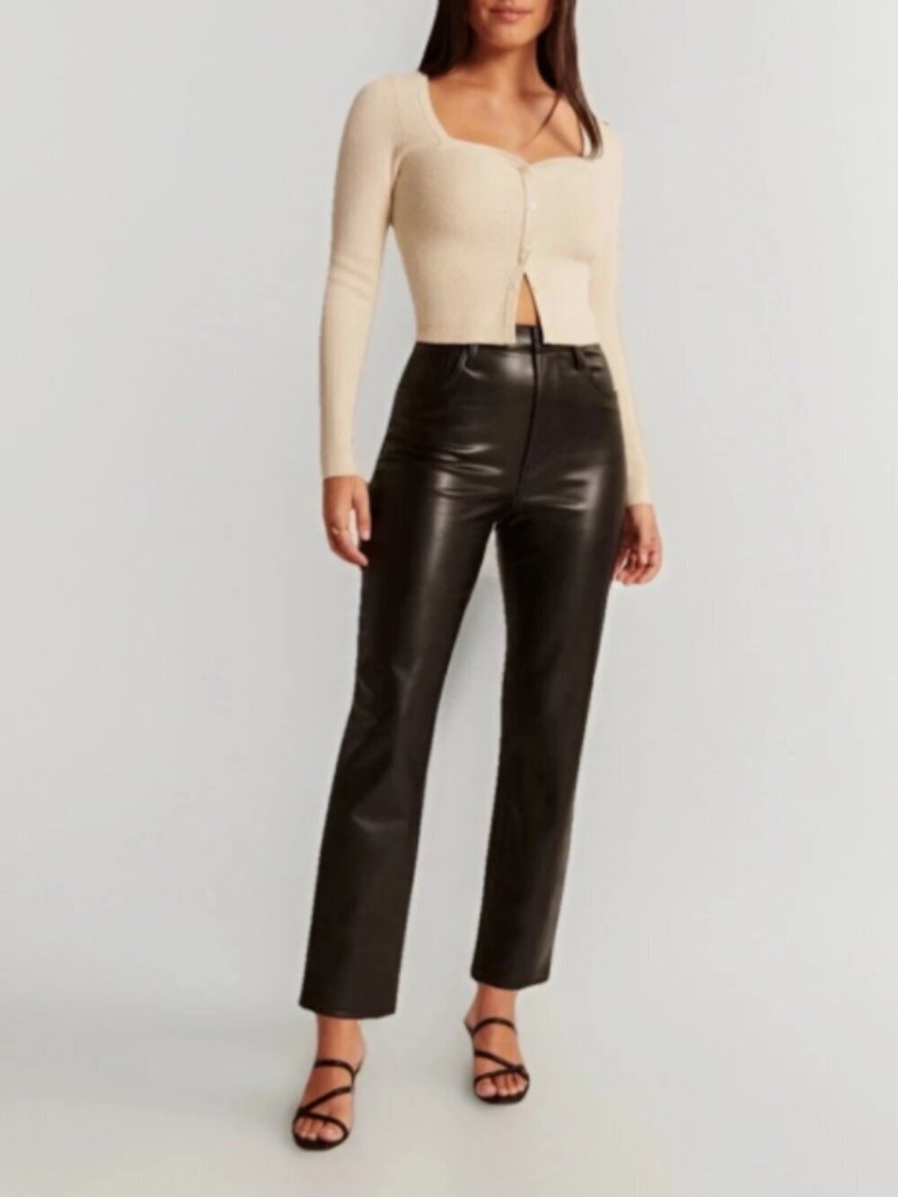 Abercrombie & Fitch The 90's Straight Ultra High Rise Vegan Leather Pants Black